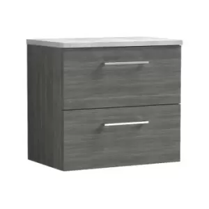 Image of Nuie Arno Anthracite 600mm Wall Hung 2 Drawer Vanity Unit with Bellato Grey Laminate Worktop - ARN524LBG - Anthracite