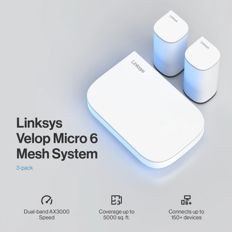 Image of Linksys Velop Micro 6 Mesh System - Dual-Band WiFi 6 AX3000 (3-pack)