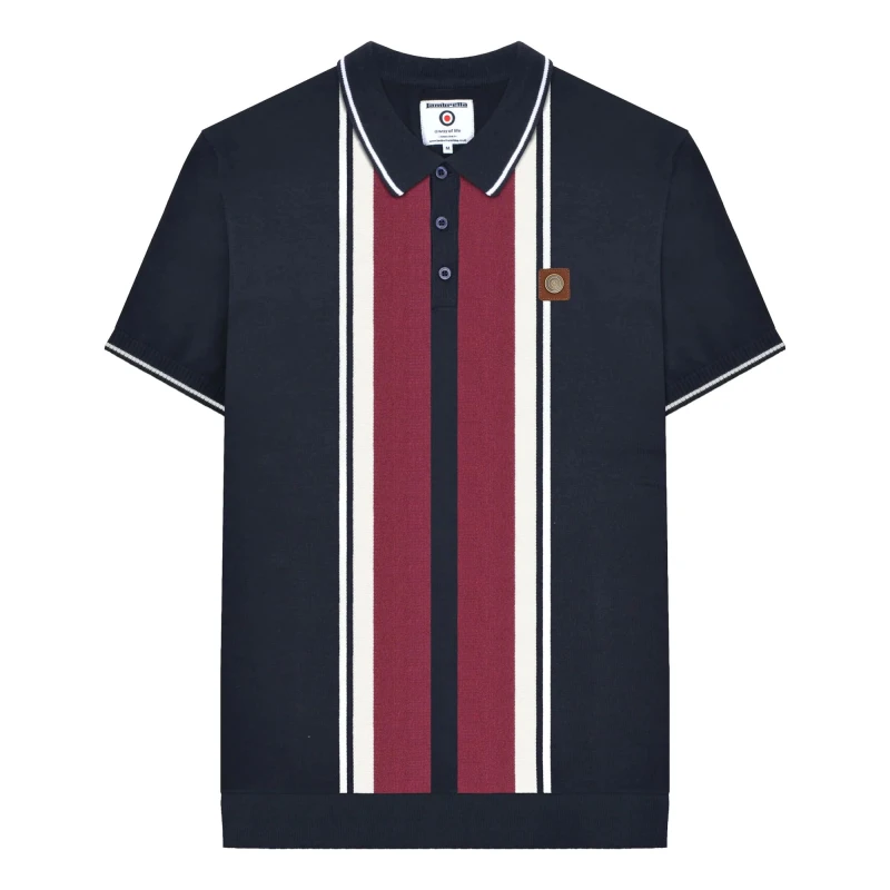 Image of Lambretta Lambretta Men Gr Striped Knitted Short-Sleeved Polo Shirt in Navy Size: Medium Navy M Male 5063703656177