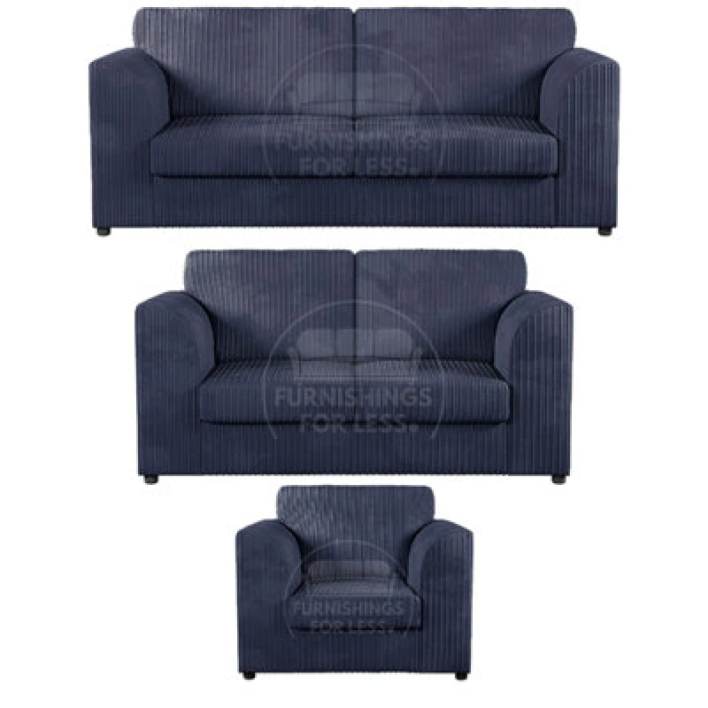 Image of Furnishings For Less UK Luxor Jumbo Cord 3 + 2 + 1 Fabric 3 Piece Sofa Suite - Fullback Navy Blue