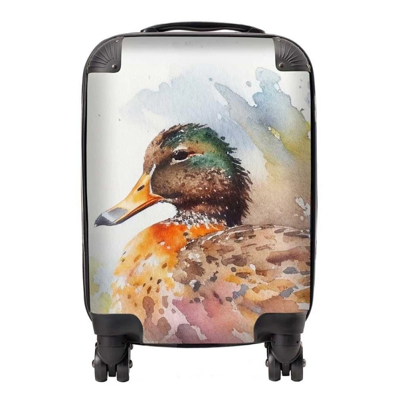 Image of Warren Reed - Designer Mallard Watercolour Suitcase in Brown Size: Small Brown Unisex Small