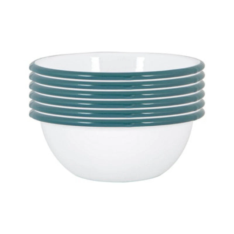 Image of Argon Tableware White Enamel Bowls 16cm Pack of 6 Green