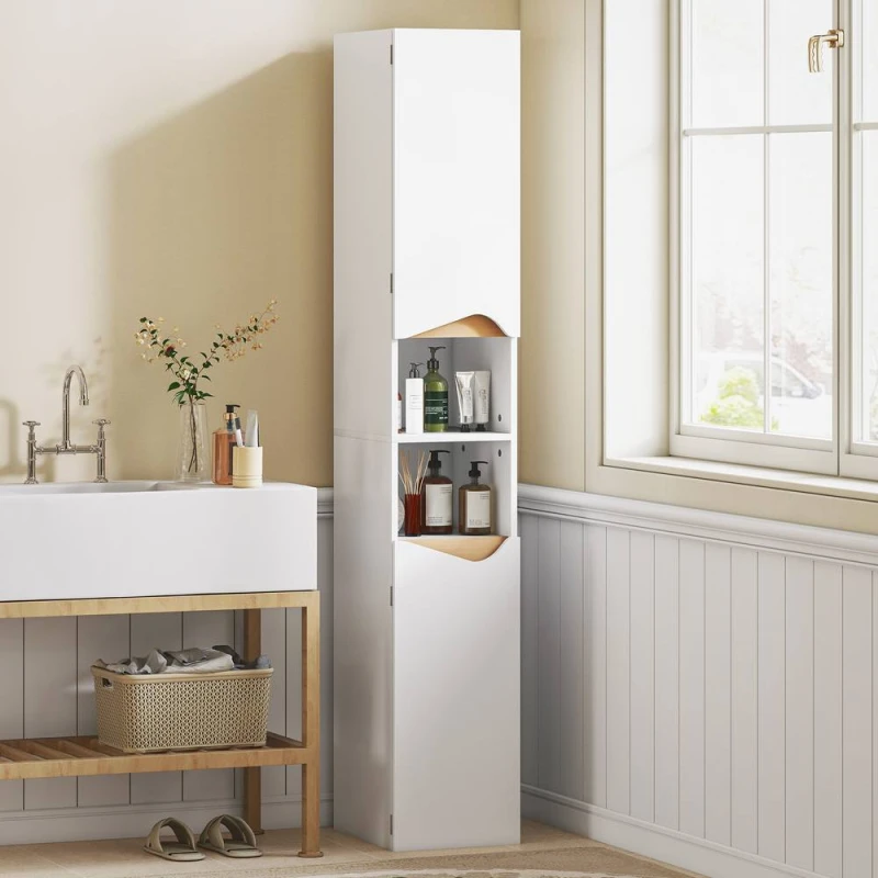 Image of HOMCOM Slim Bathroom Storage Cabinet, Tall Bathroom Cabinet with 2 Doors in White White Unisex