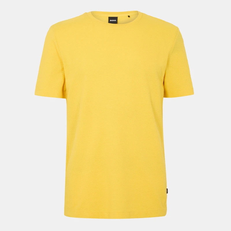 Image of Boss Mens Tiburt Bubble Structure Cotton Short Sleeve T-Shirt Bright Yellow male Small