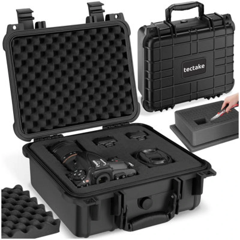Image of Tectake Hard Shell Camera Case - Foam Inserts, Waterproof, Temperature Resistant M - Black