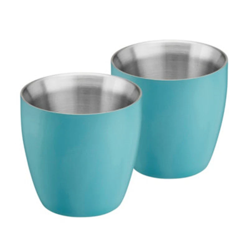 Image of Cooks Professional Set Of 2 Stainless Steel Espresso Coffee Cups - Double Wall Insulated Mini Drinking Mugs - Teal