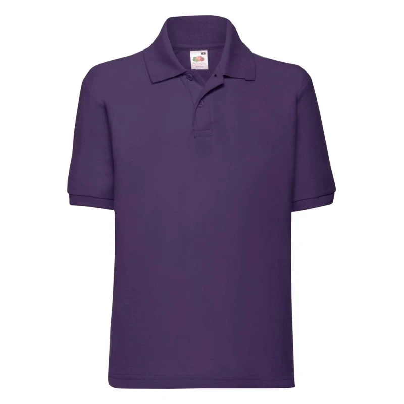 Image of Fruit of the Loom 65 35 Plain Pique Polo Shirt in Purple Size: 12-13 Years Purple Unisex 12-13 Years