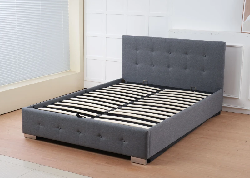 Image of Outdoor Living Oslo Grey Linen Tufted Ottoman Bed Frame Size: King Grey Unisex King