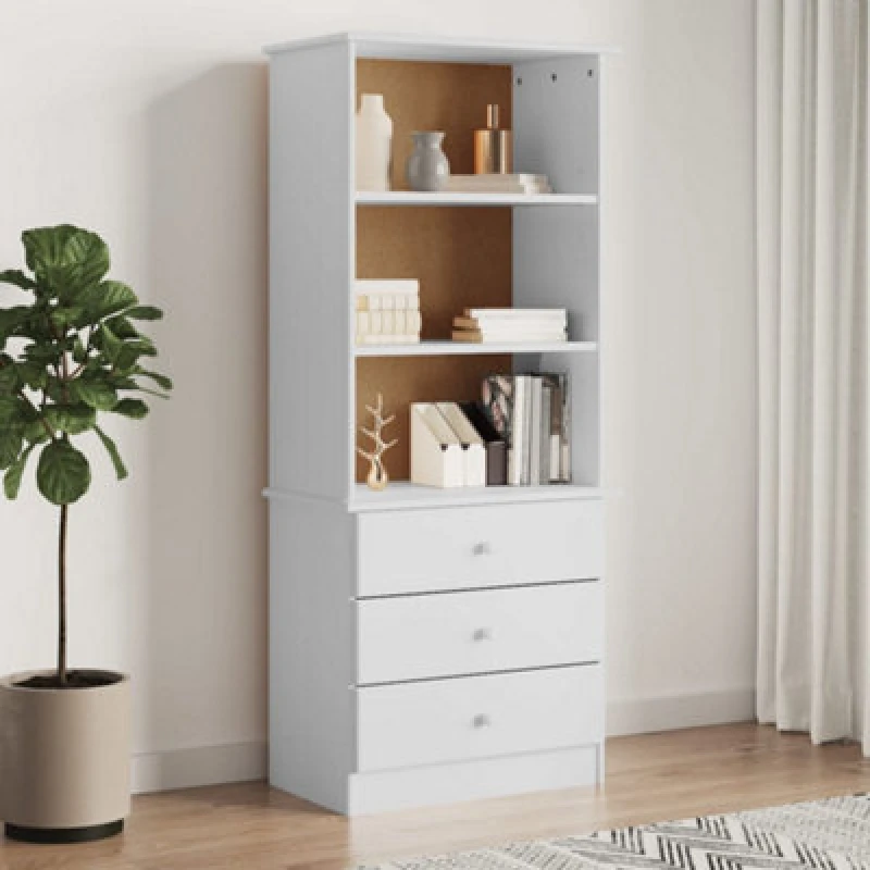 Image of Vidaxl Bookcase With Drawers Alta White 60X35X142cm Solid Wood Pine, White 353952