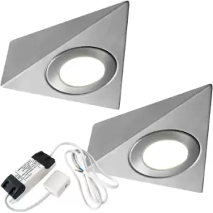 Image of 2x BRUSHED NICKEL Pyramid Surface Under Cabinet Kitchen Light & Driver Kit - Warm White LED