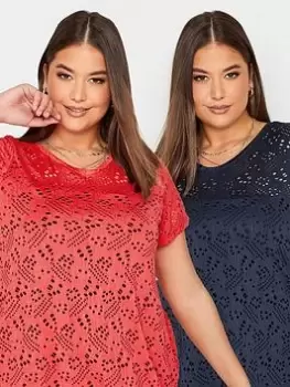 Image of Yours Broidery Swing Tee 2 Pack - Red/Navy, Red, Size 16, Women
