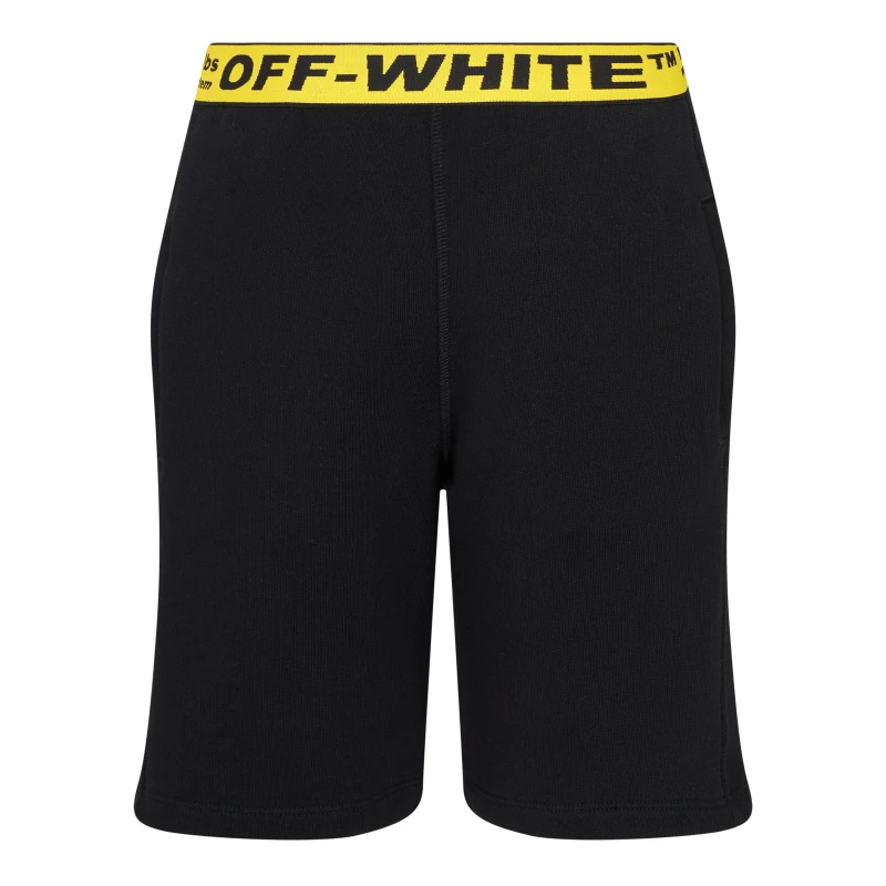 Image of Off White Kids Cotton Fleece Jogger Shorts Blk/Yel 1018 unisex 6Y