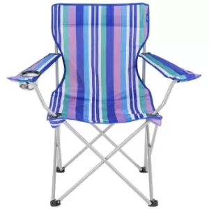 Image of Folding Beach Chair For Camping, Fishing Or Beach - Blue stripes - Yello
