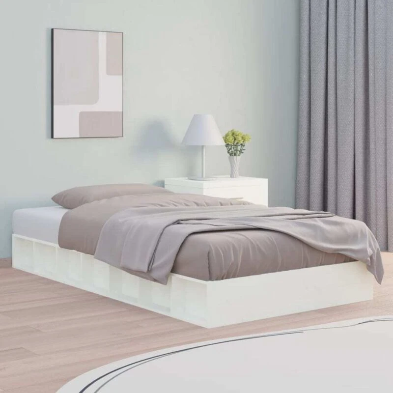 Image of Vidaxl Bed Frame White 75X190 Cm Small Single Solid Wood, White 820697