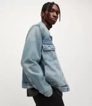 Image of AllSaints Mens Crater Denim Jacket, Indigo, Size: M