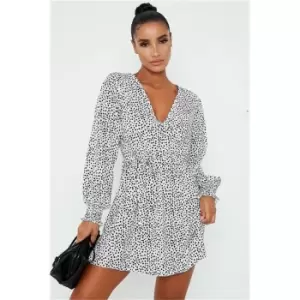 Image of I Saw It First White Woven Polka Dot Print Puff Sleeve Skater Tea Dress - White