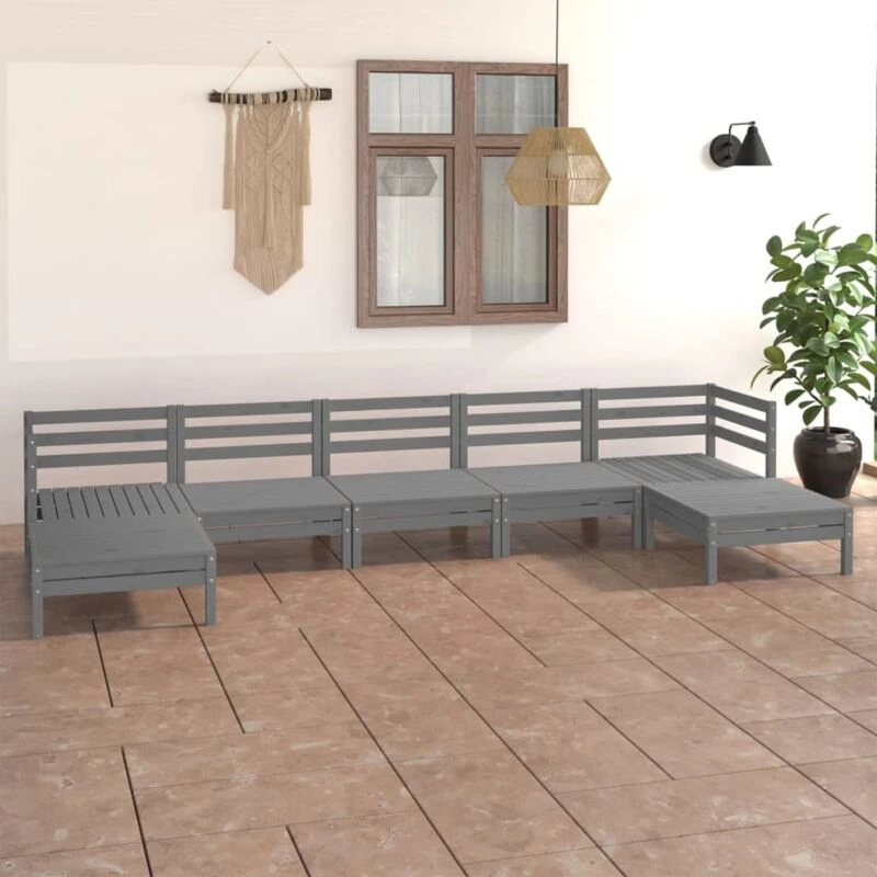 Image of VIDAXL 7 Piece Garden Lounge Set Grey Solid Wood Pine Vidaxl 8720286691014
