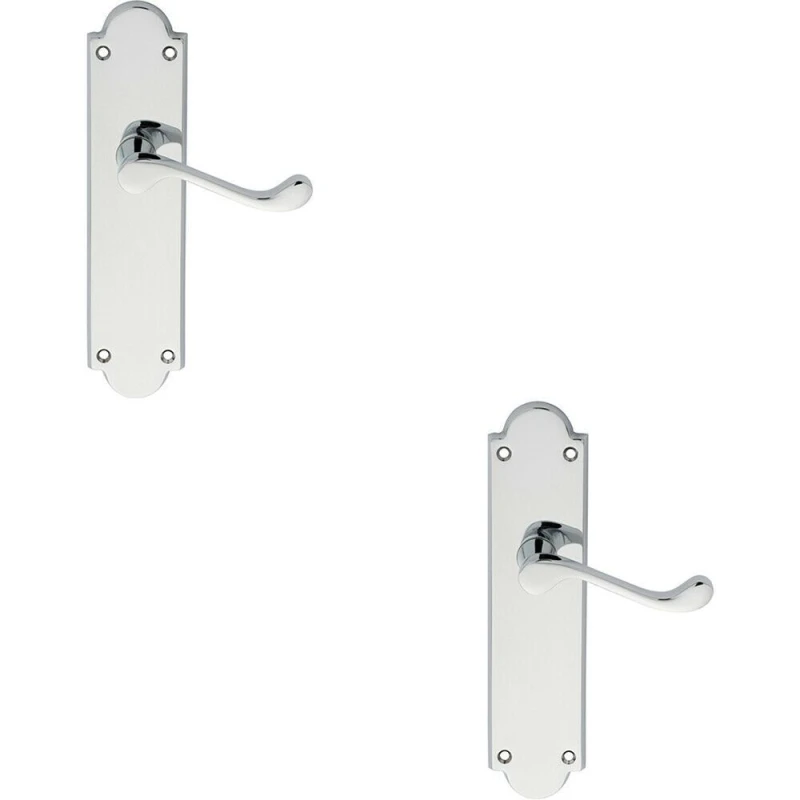Image of Loops 2x PAIR Victorian Scroll Handle on Latch Backplate 205 x 49mm Polished Chrome Multi
