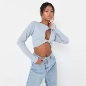 Image of Missguided Ls Twist Cut Out Top - Blue
