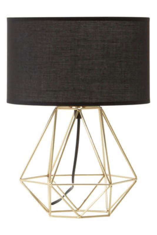 Image of Orsina Elegant Black & Gold Table Lamp With Iron Cage Frame, Luxe Drum Shade Desk Light, Sturdy Metal Table Lamp