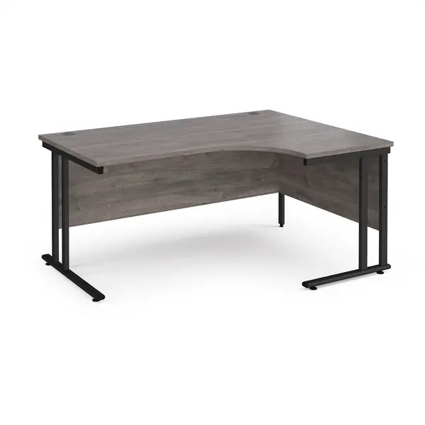 Image of Maestro 25 Right Hand Ergonomic Desk with Black Frame and Grey Oak Top - 1600mm