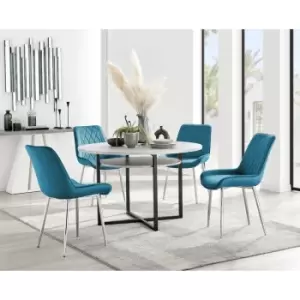 Image of Furniturebox Adley Grey Concrete Effect 120cm Storage Dining Table & 4 Blue Pesaro SilverLeg Velvet Chairs