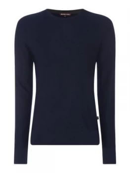 Image of Mens Michael Kors Textured wool mix crew neck jumper Blue