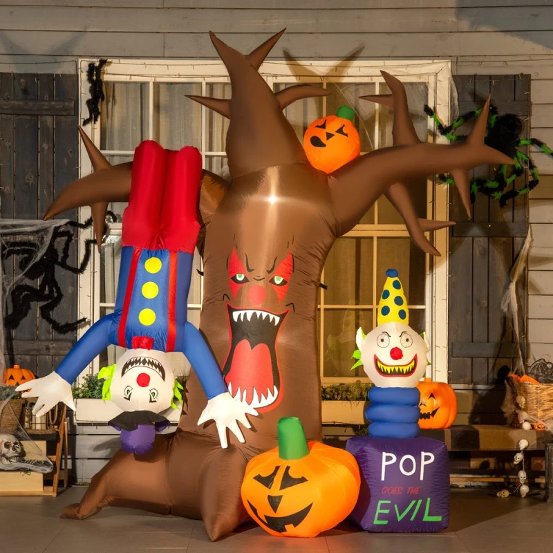 Image of Outsunny 7' Inflatable Halloween Ghost Tree W/ Upside-down Clown Pumpkins Leds 844-484V70MX