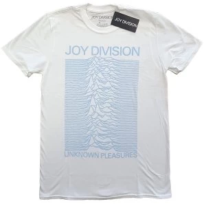 Image of Joy Division - Unknown Pleasures Blue on White Unisex Medium T-Shirt - White