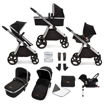 Image of ickle bubba Eclipse Travel System with Galaxy Car Seat and Isofix Base - Chrome / Jet Black / Black