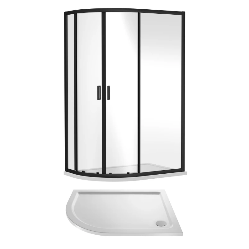 Image of Balterley Offset Quadrant Shower Enclosure Tray Left Hand 1200x800mm Black White