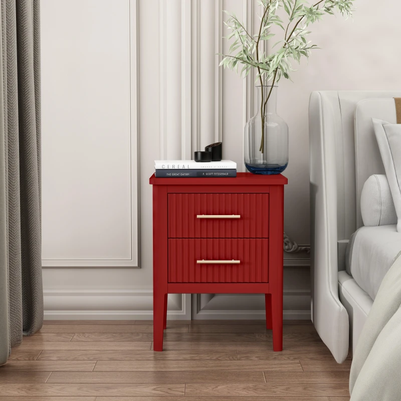Image of Cabinet Bits Palau 2 Drawer Bedside Table in Red Red Unisex