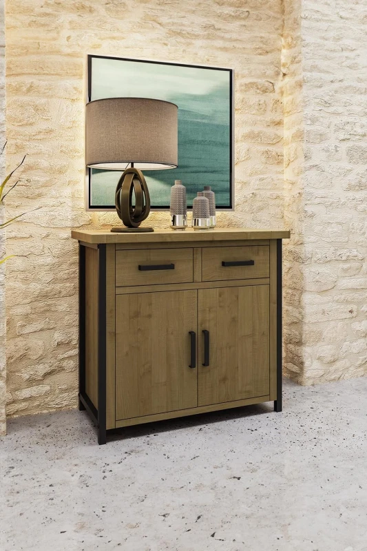 Image of FW Style Lowry Compact Sideboard Driftwood Lacquered Solid Reclaimed Pine, Brown LOW06