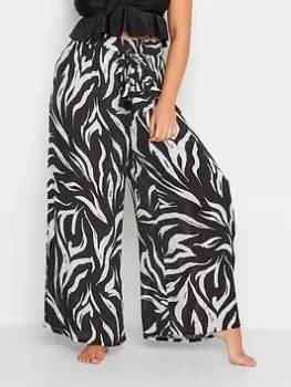 Image of Yours Stroke Print Tassel Detail Wide Leg Trouser, Black, Size 26-28, Women
