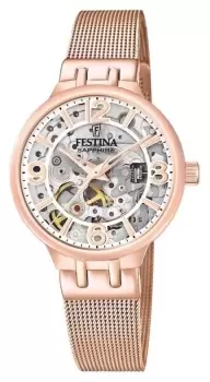 Image of Festina F20581/2 Ladies Rose Gold-Toned Skeleton Auto Watch