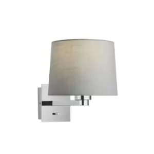 Image of Wall Light & Shade Chrome Plate & Grey Fabric 60W E27 Living Room e10310