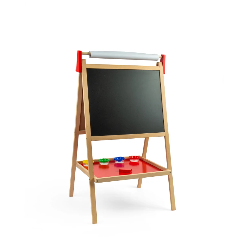 Image of Bigjigs Toys Deluxe Easel - Wooden Fold-Up Kids Easel With Blackboard & Accessories, Multi 37084