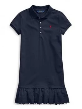 Image of Ralph Lauren Girls Stripe Polo Ruffle Hem Dress, Navy, Size 2 Years, Women