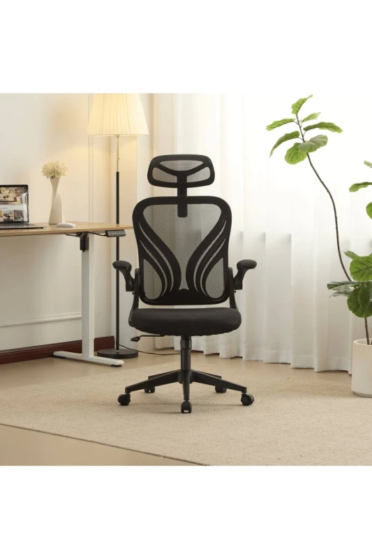 Image of Home Source Ergonomic Design Office Chair Adjustable Armrests Breathable Foldable in Black Unisex