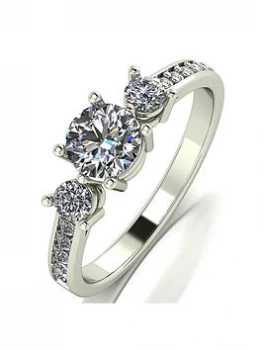 Image of Moissanite 9ct White Gold 1ct Equivalent Trilogy Ring, White Gold, Size I, Women