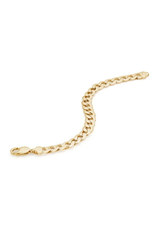 Image of The Fine Collective Mens 9ct Yellow Gold Solid Curb Chain Bracelet (10mm) 8.25 inch Size: 8" Gold Male 8"