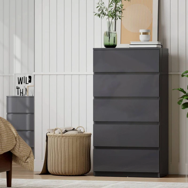 Image of HOMCOM Bedroom Chest of Drawers, 5 Drawers Dresser, Drawer Unit, Grey Grey Unisex