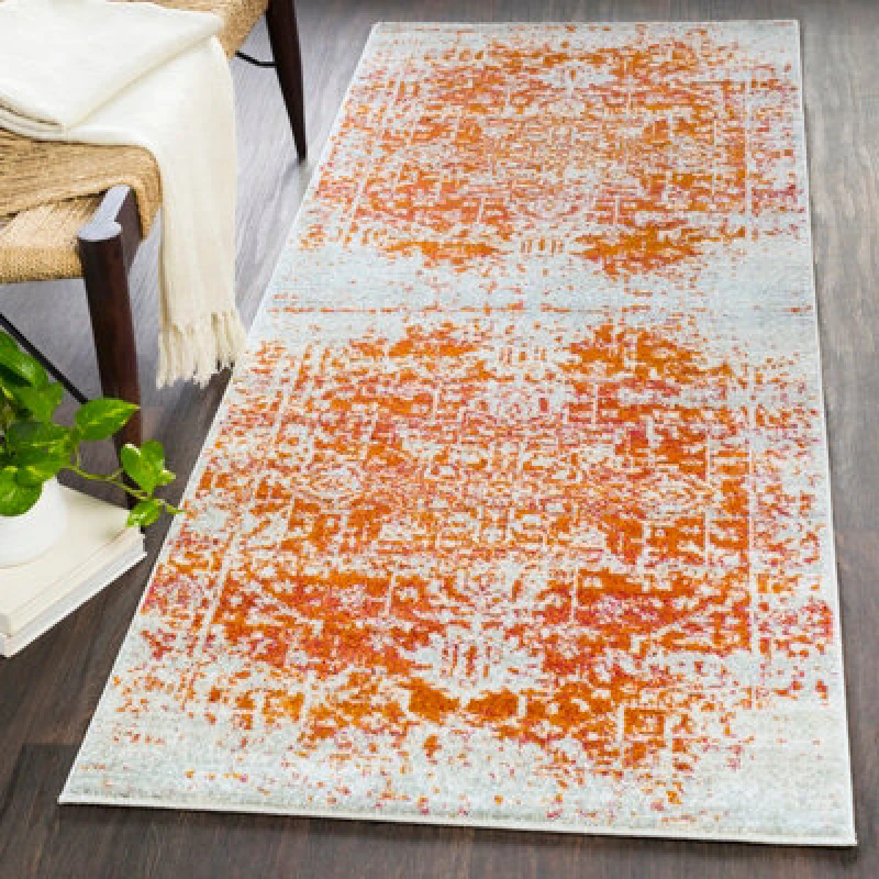 Image of Livabliss Vintage Oriental Boho Orange Juliette Runner Rug 80 X 220 Cm - Easy Care, Non Shedding, Ideal For Hallway Or Beside The Bed