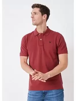 Image of Crew Clothing Classic Pique Polo Shirt - Dark Red, Dark Red, Size 2XL, Men