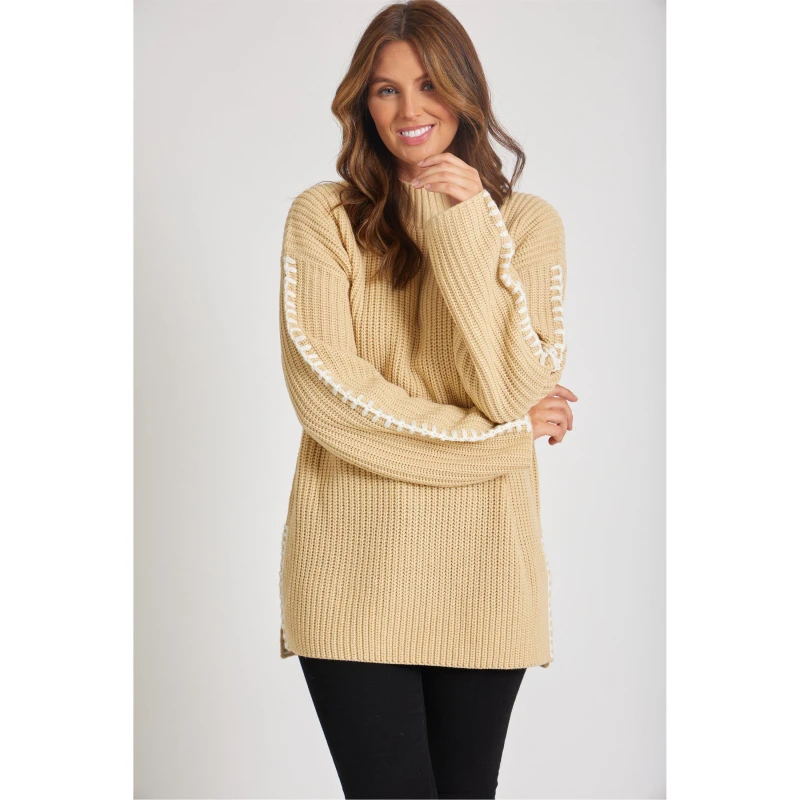 Image of Be You Contrast Stitch Jumper Womens - Neutral Neutral 8 - 10