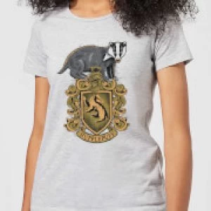 Image of Harry Potter Hufflepuff Drawn Crest Womens T-Shirt - Grey - S