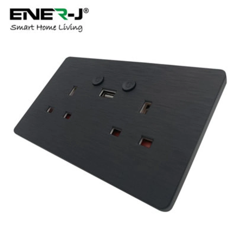 Image of Ener-J Smart WiFi 13A WiFi Twin Wall Sockets With 1 USB Ports Black Brushed Finish