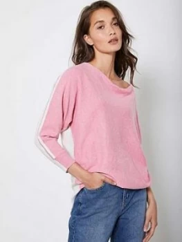 Image of Mint Velvet Blocked Cashmere Zip Back Batwing Top - Pink