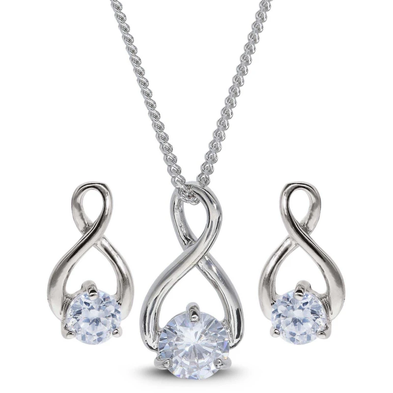 Image of Be You Sterling Silver CZ Infinity Pendant & Earring Set Silver female One Size