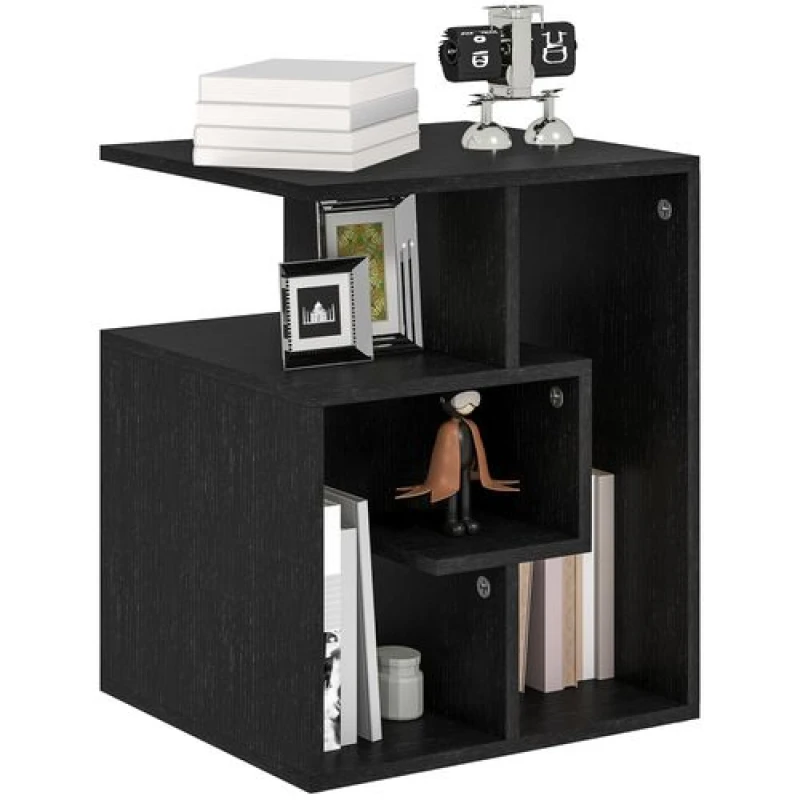 Image of HOMCOM 3-Tier Side End Table Open Shelves Storage Magazine Desk Black Black